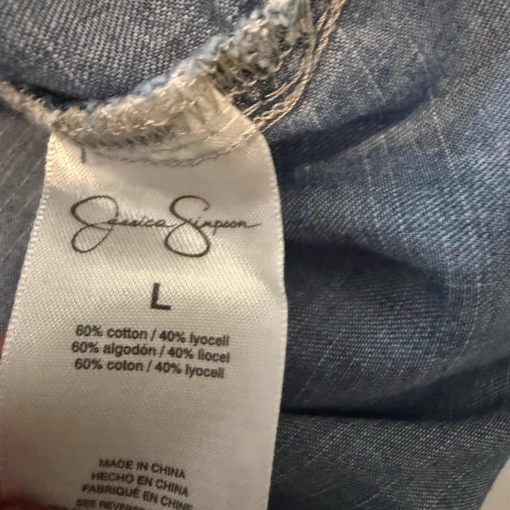 Jessica Simpson Blue Denim Shirt with Grommet Detail on Sleeves - Size Large - Picture 7 of 9